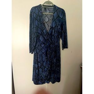 Blue snake print faux wrap dress